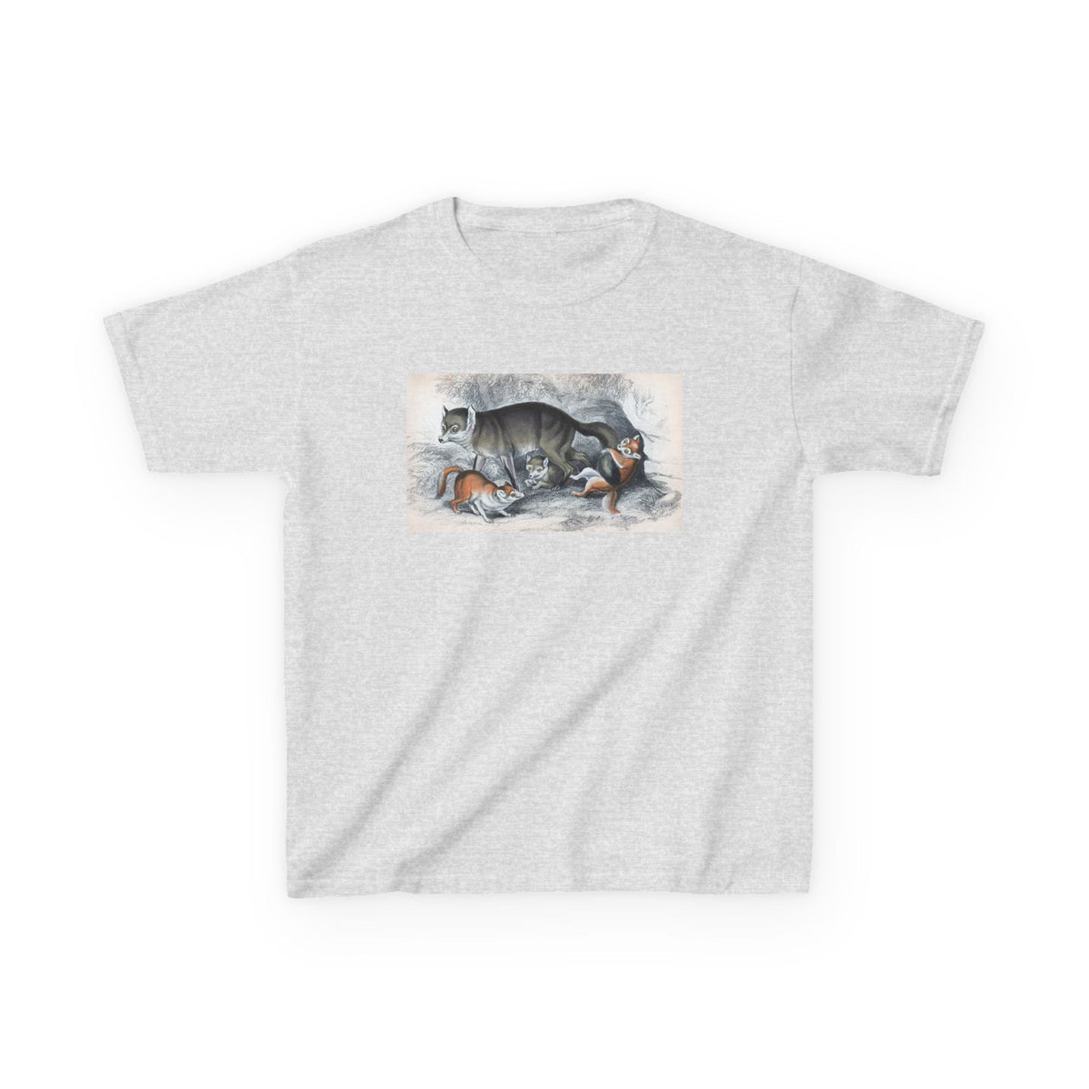 Kids T‑Shirt — Sleeping Cat with Kittens Illustration