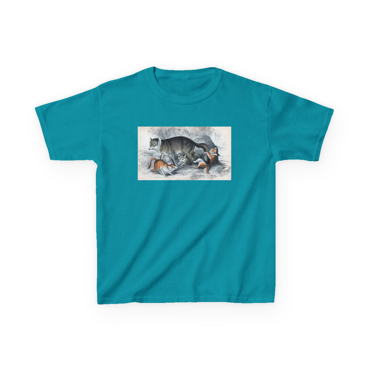 Kids T‑Shirt — Sleeping Cat with Kittens Illustration