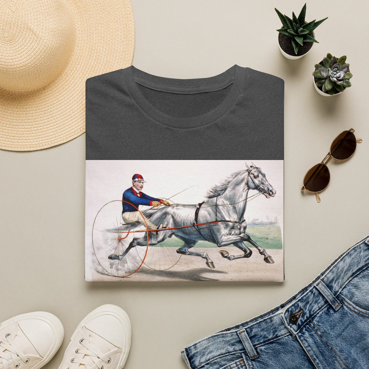 Horse Harness Racing T‑Shirt — Vintage Sulky Driver Illustration