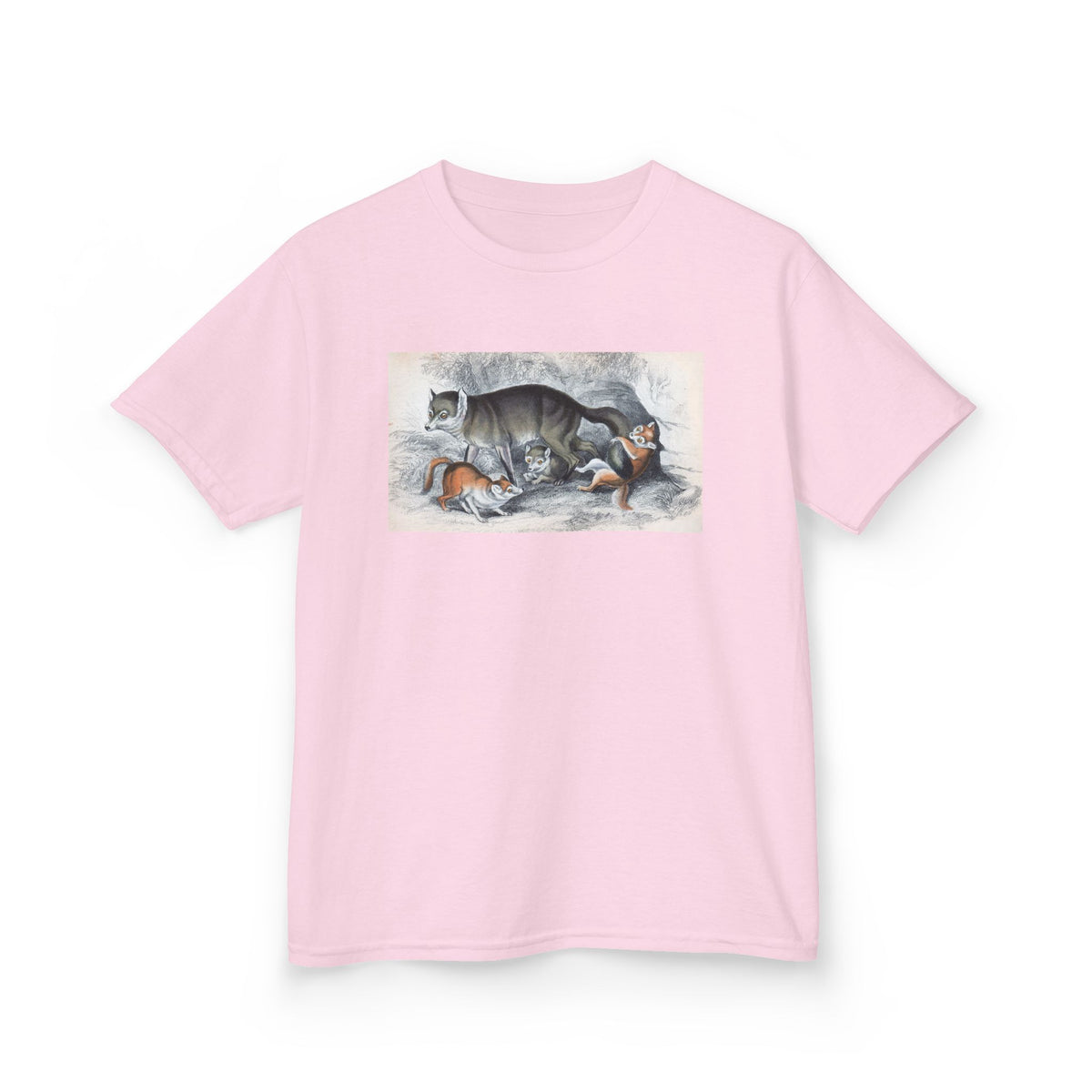 Kids T‑Shirt — Sleeping Cat with Kittens Illustration