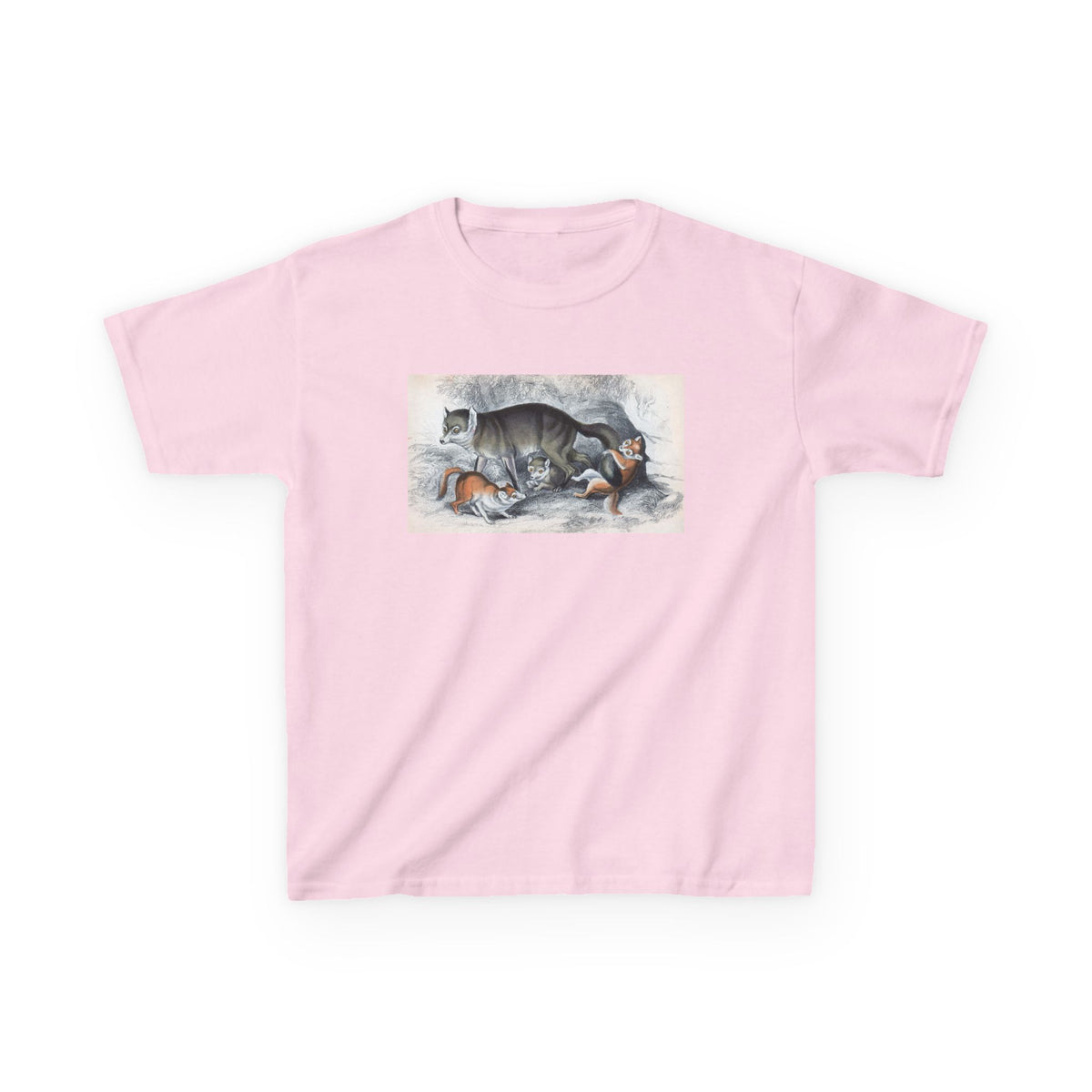 Kids T‑Shirt — Sleeping Cat with Kittens Illustration