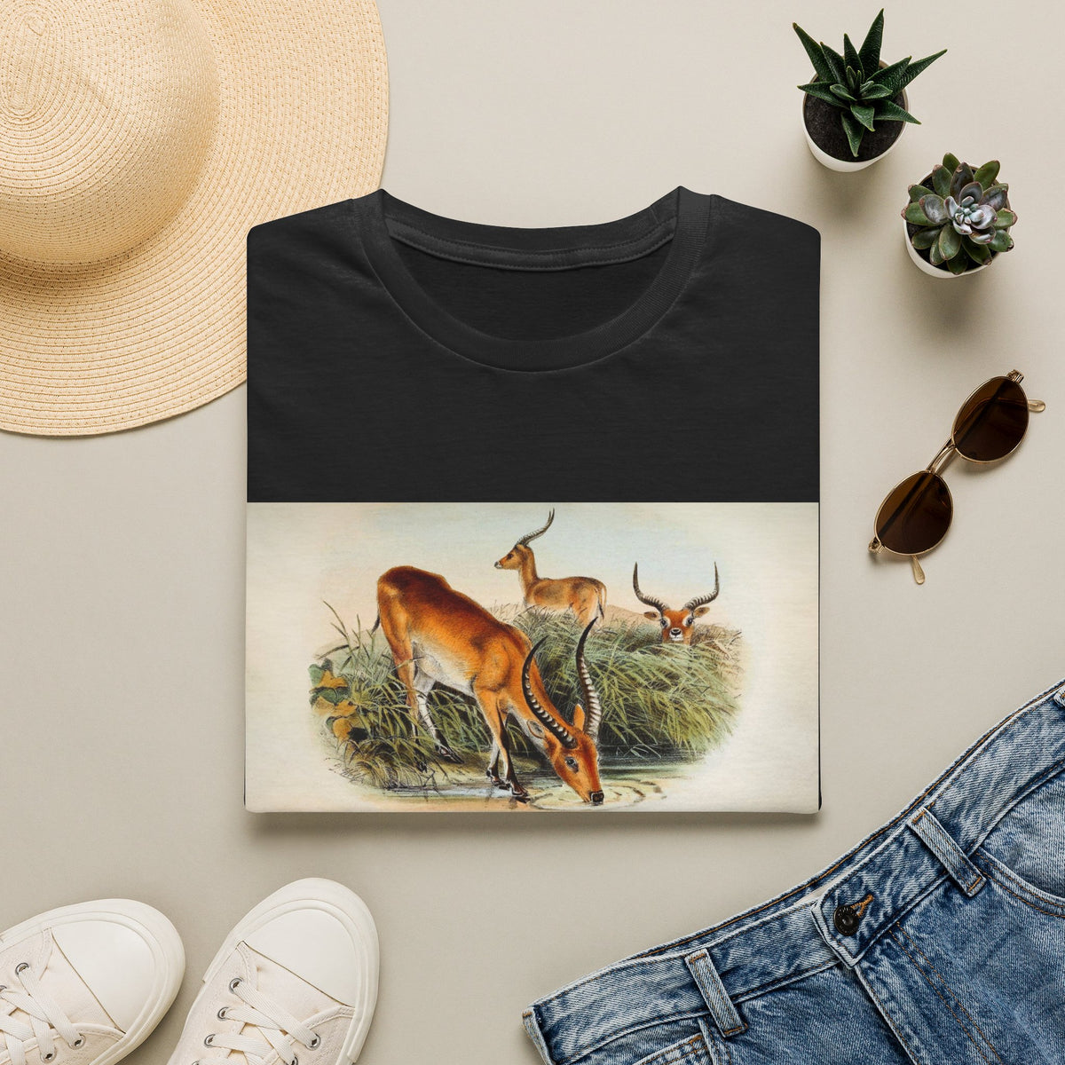 Antelope Herd Vintage Art T‑Shirt — Retro Wildlife Illustration Tee