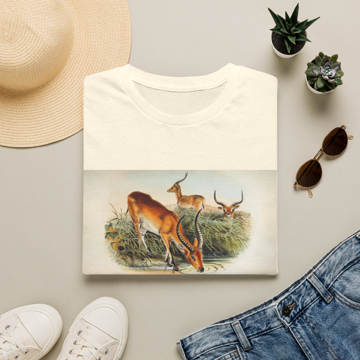 Antelope Herd Vintage Art T‑Shirt — Retro Wildlife Illustration Tee