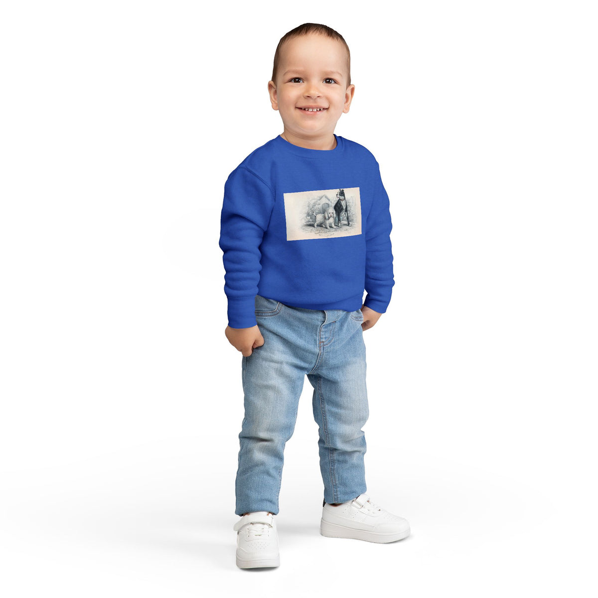 Vintage Dog Illustration Toddler Sweatshirt — Cute Puppy & Doberman Crewneck