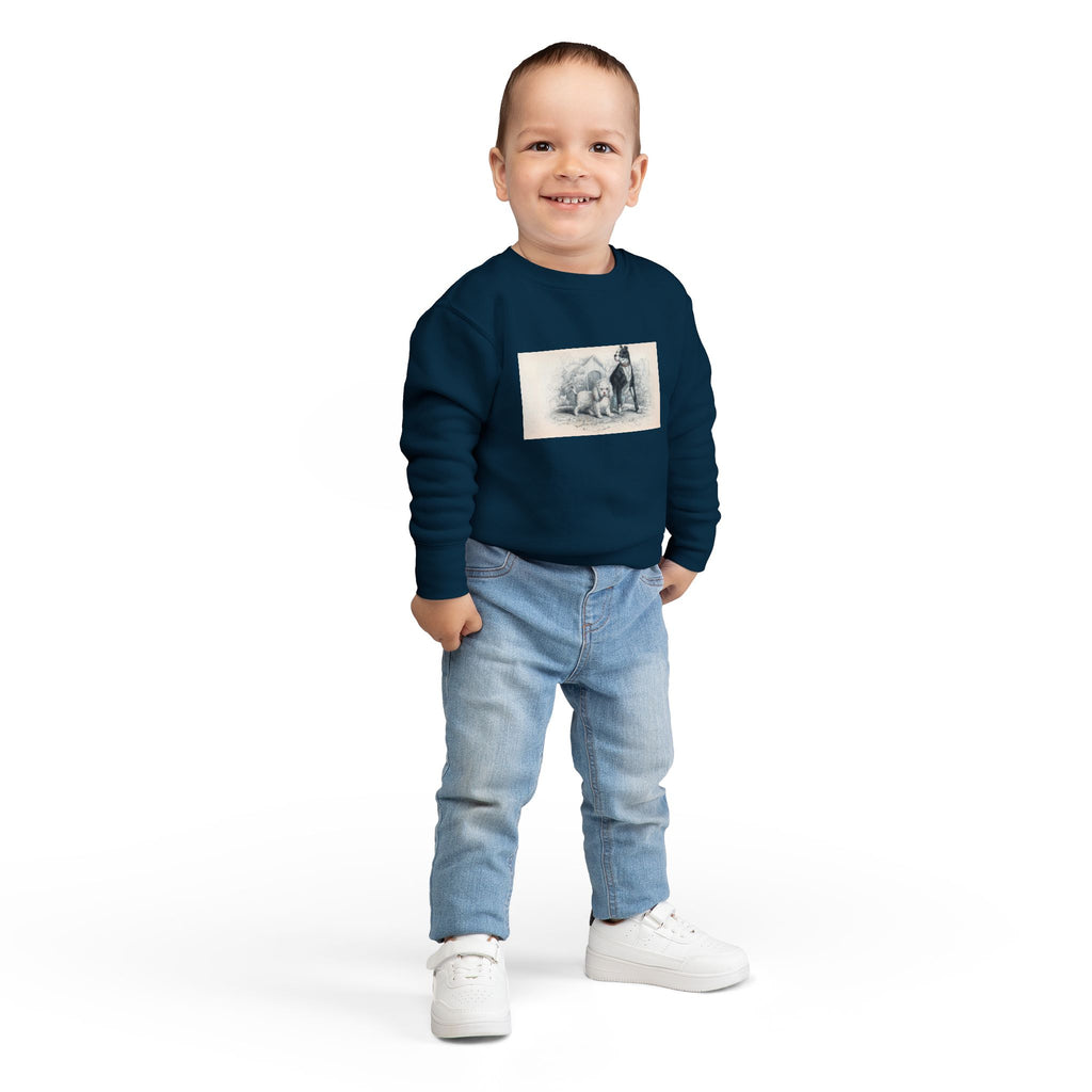 Vintage Dog Illustration Toddler Sweatshirt — Cute Puppy & Doberman Crewneck