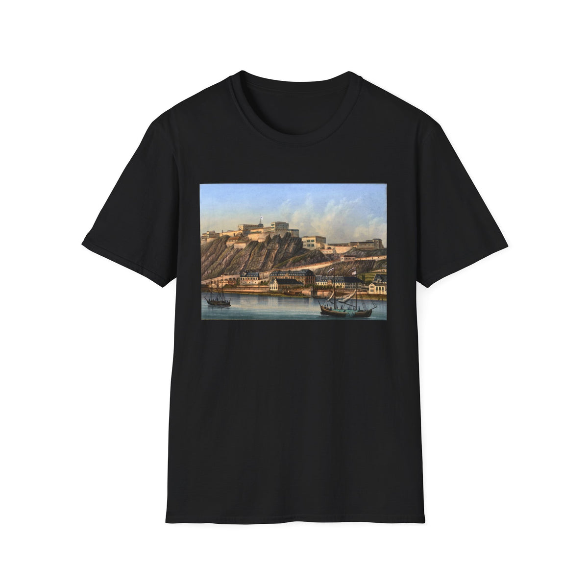 Vintage Harbor Scene T-Shirt — Nautical Coastal Landscape Tee