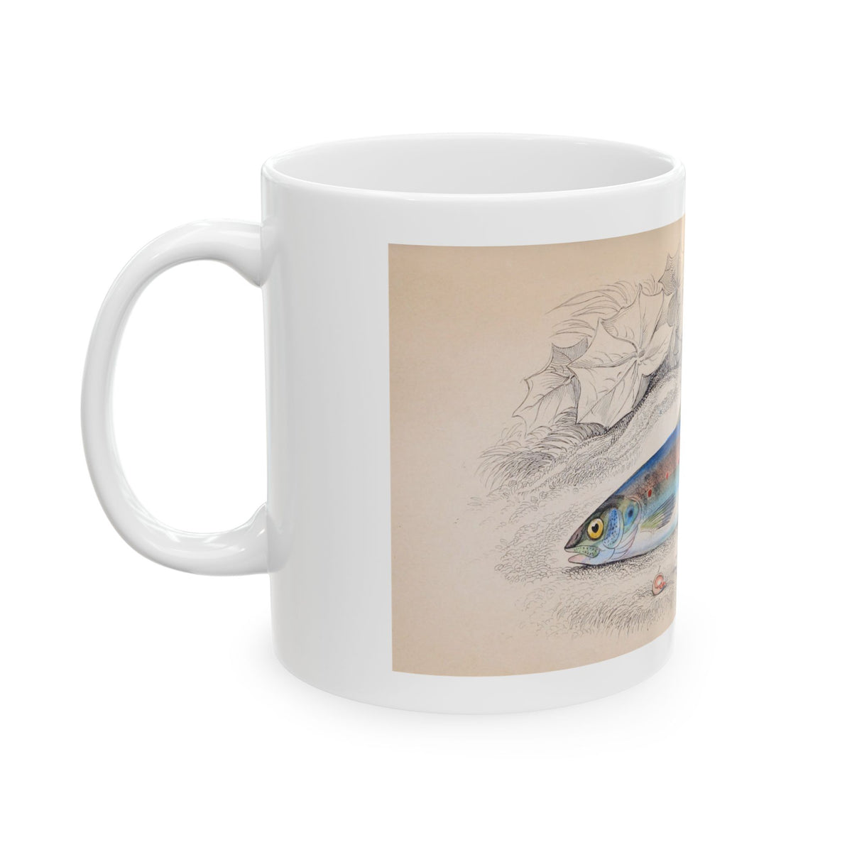 Fish Illustration Ceramic Mug – Vintage Coastal Fishing Art Coffee Cup (11oz & 15oz)