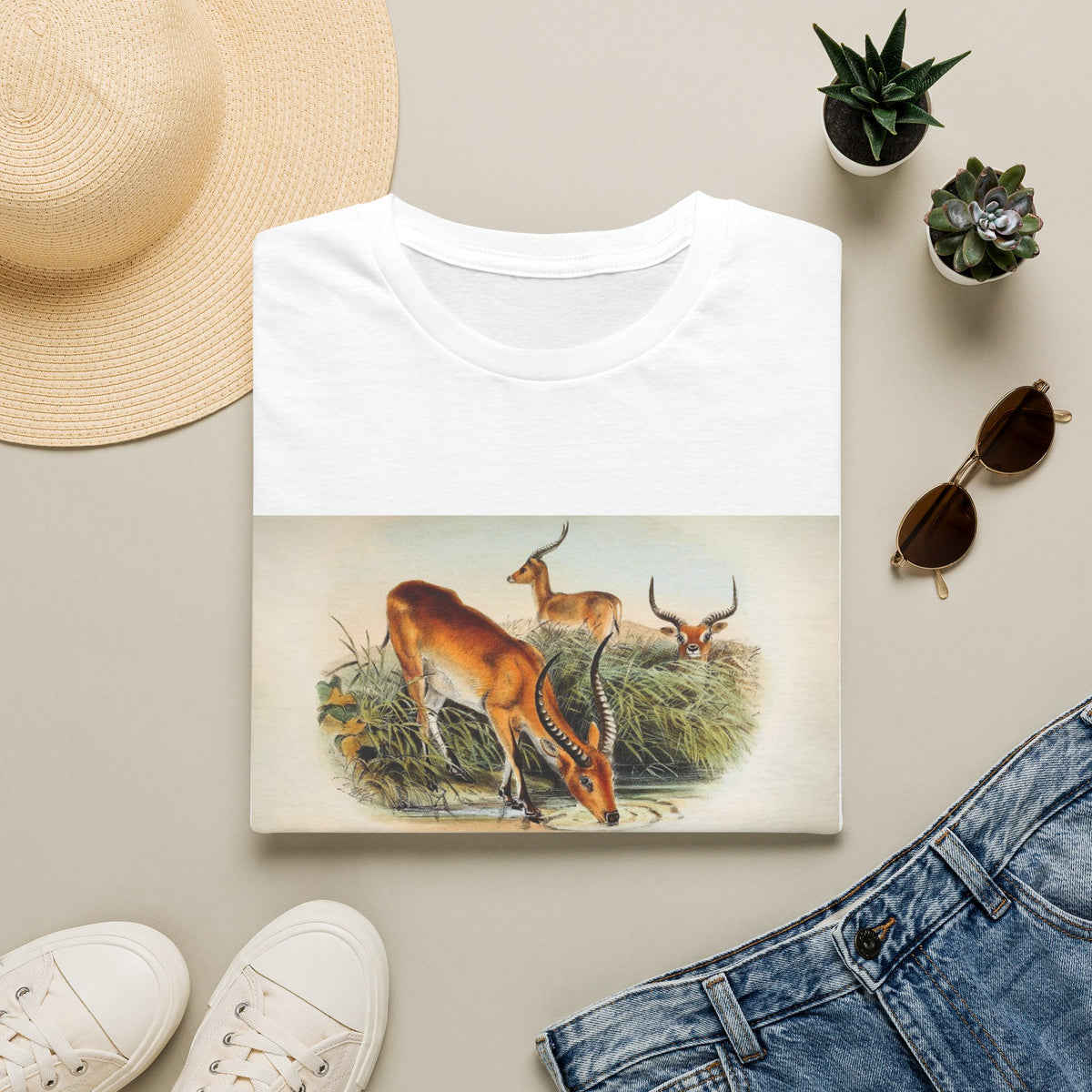 Antelope Herd Vintage Art T‑Shirt — Retro Wildlife Illustration Tee