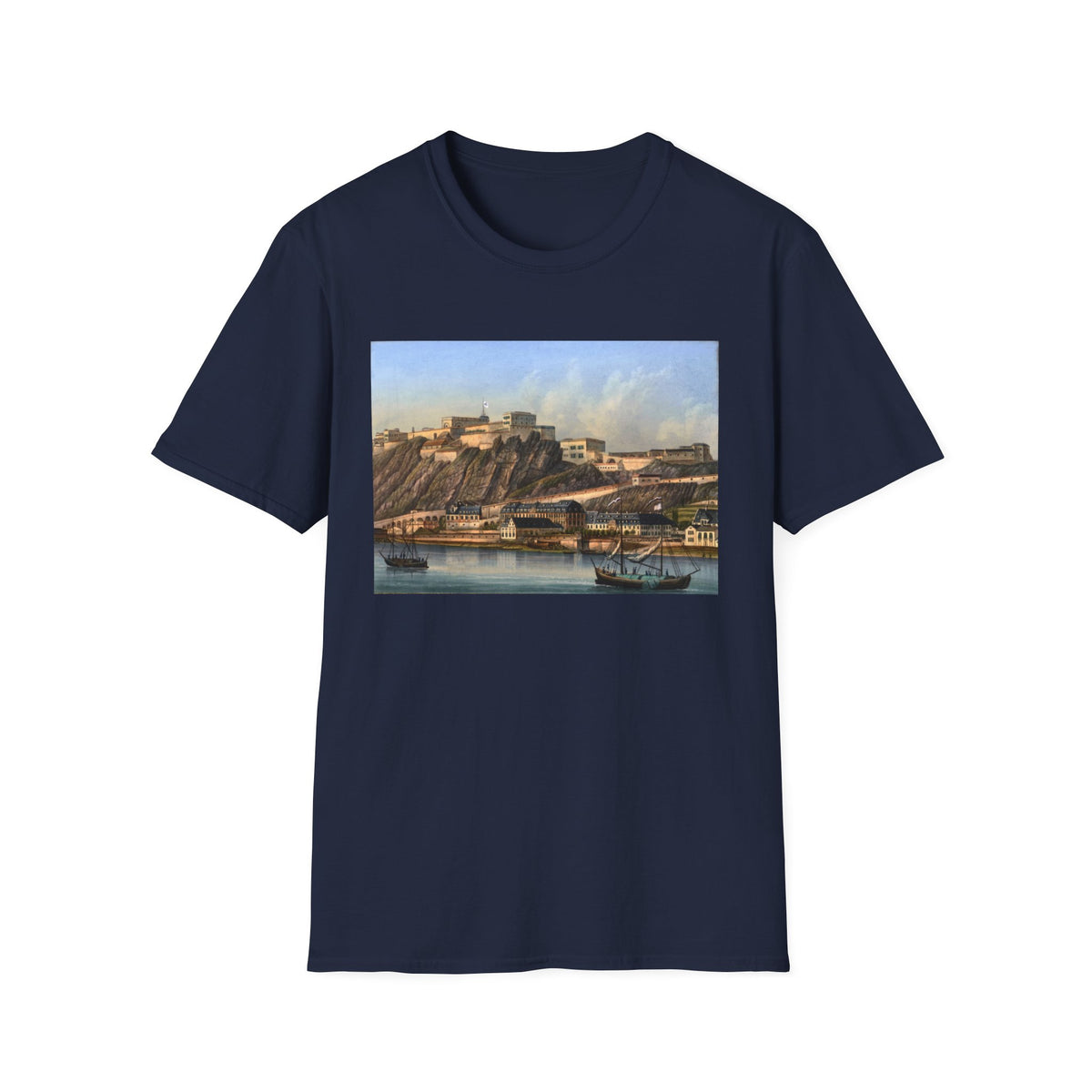 Vintage Harbor Scene T-Shirt — Nautical Coastal Landscape Tee
