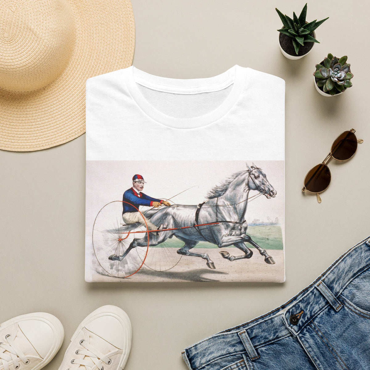 Horse Harness Racing T‑Shirt — Vintage Sulky Driver Illustration