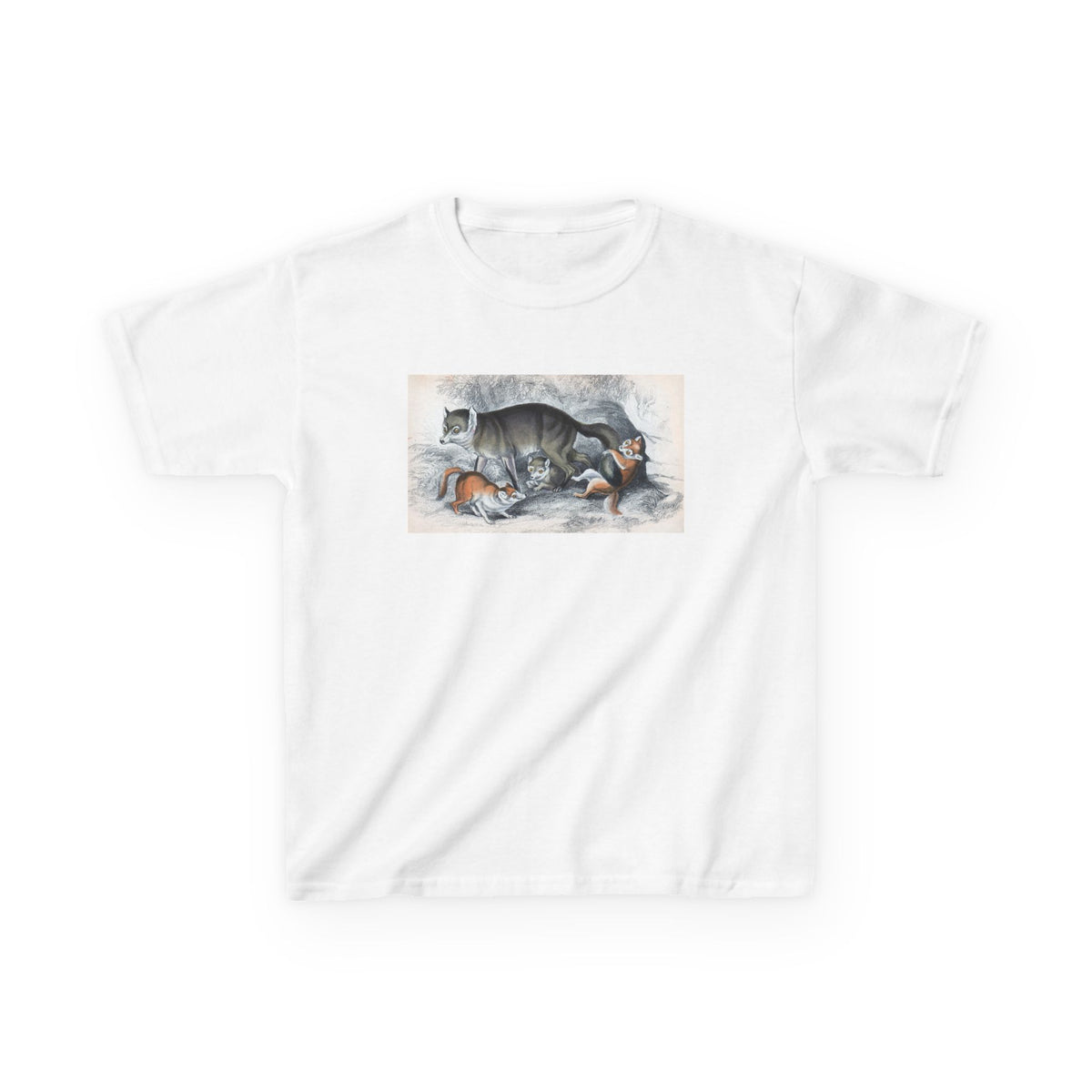 Kids T‑Shirt — Sleeping Cat with Kittens Illustration