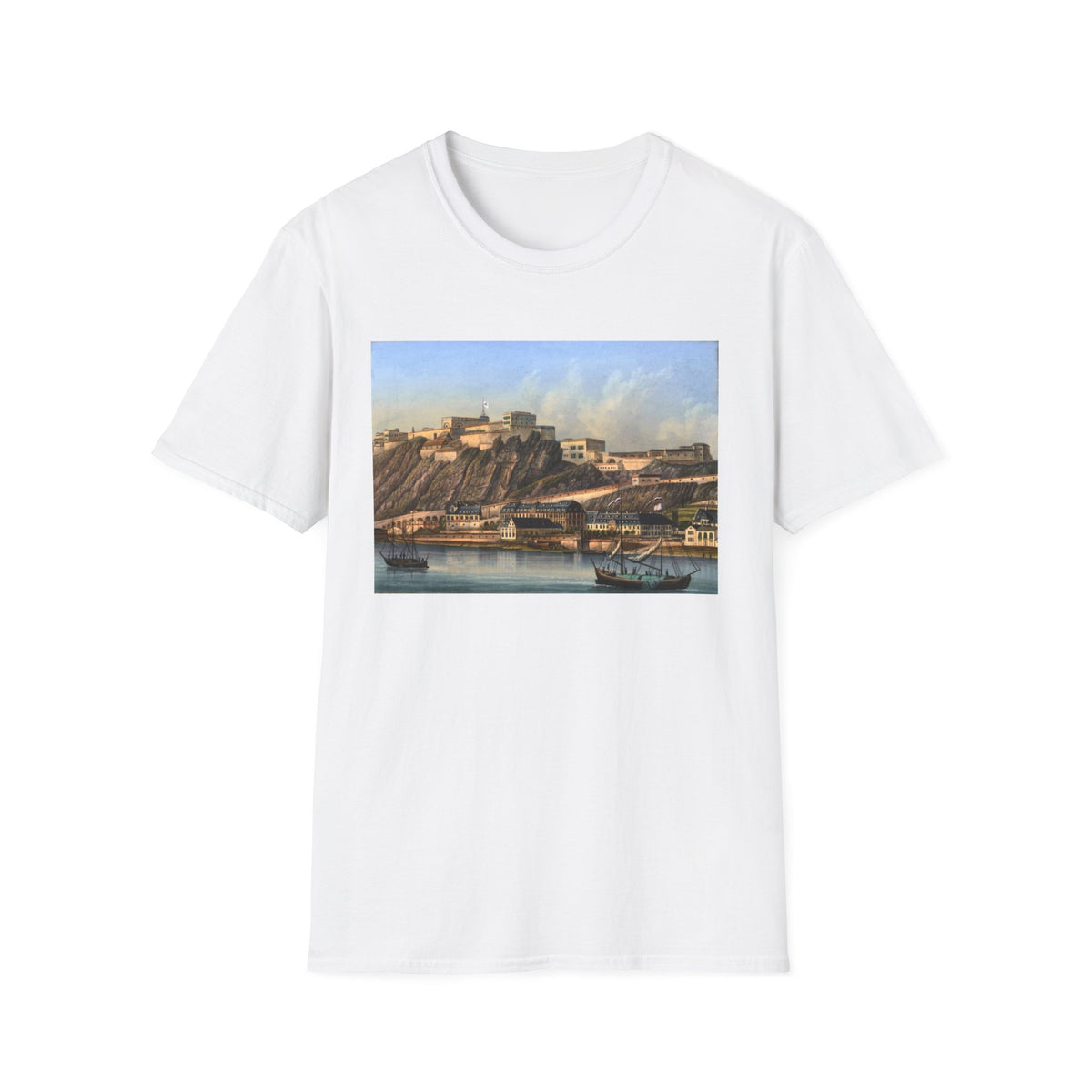 Vintage Harbor Scene T-Shirt — Nautical Coastal Landscape Tee