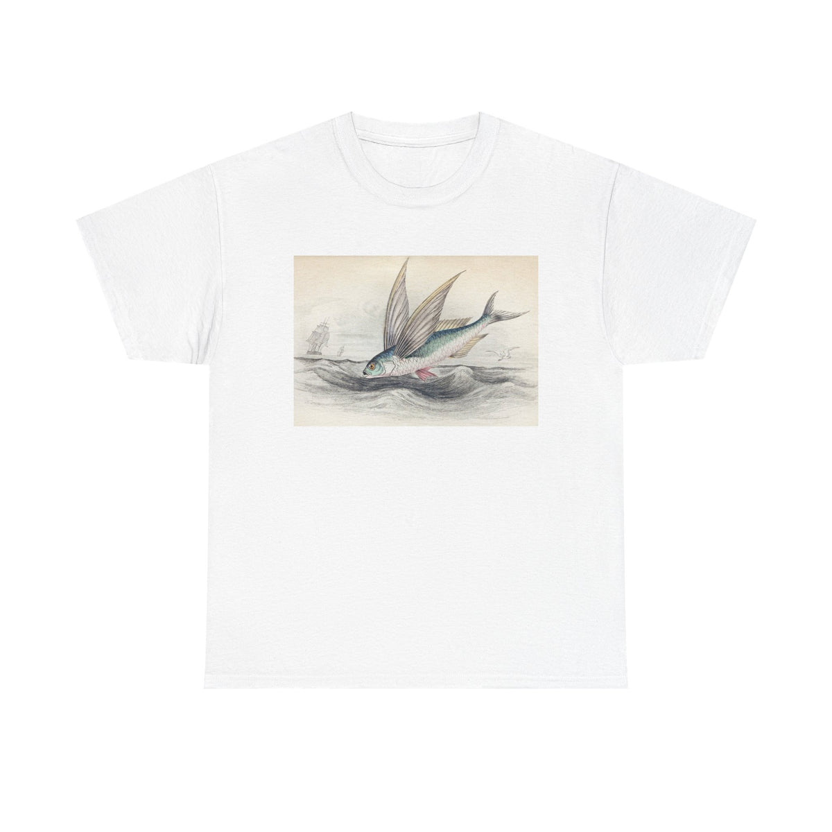 Vintage Flying Fish Tee – Nautical Art Graphic T-Shirt